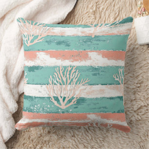 Summer Coastal Coral Pattern Throw Pillow