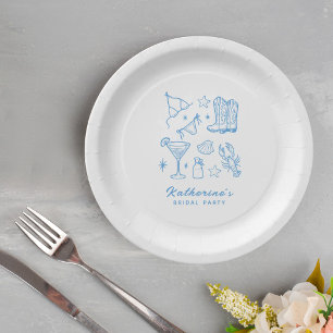Summer Coastal Hand Drawn Beach Life Bridal Shower Paper Plates