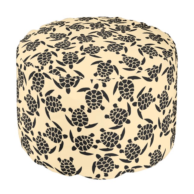 Summer coastal style repeating turtle pattern pouf (Angled Front)