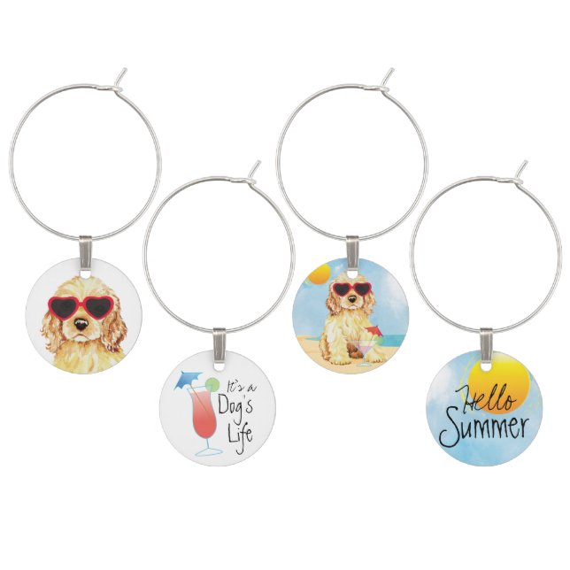 Summer Cocker Spaniel Wine Charm (Staggered)