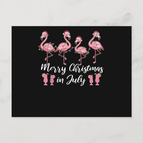 Summer Cocktail Merry Christmas In July Flamingo Postcard