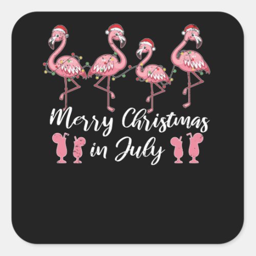 Summer Cocktail Merry Christmas In July Flamingo Square Sticker