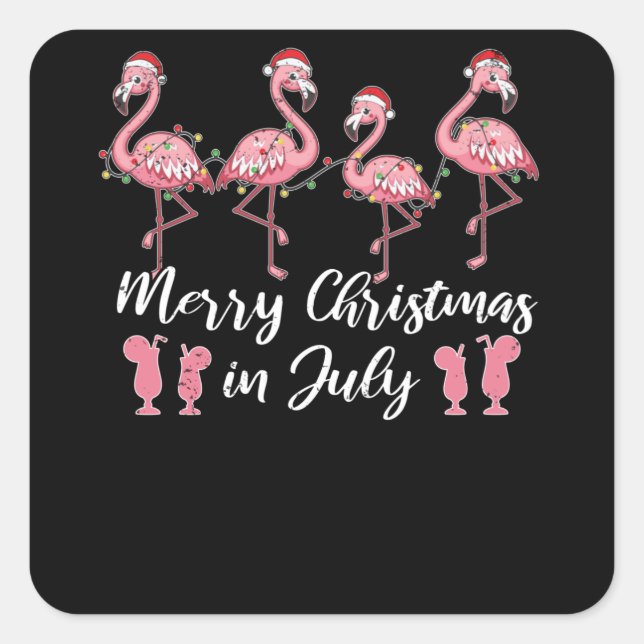 Summer Cocktail Merry Christmas In July Flamingo Square Sticker (Front)