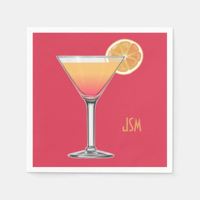 Summer Cocktail Party Alcohol Fruit Drink Initials Napkins (Front)