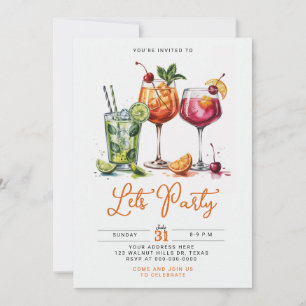 Summer Cocktail Party with Colorful Drinks Invitation