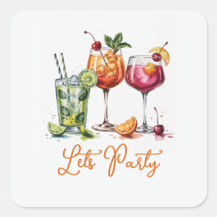 Summer Cocktail Party with Colorful Drinks Square Sticker