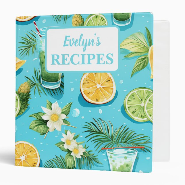 Summer Cocktail Pineapple Lemon Lime 3 Ring Binder (Front/Inside)
