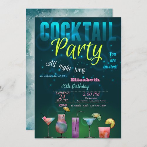 Summer Cocktail Pool Birthday Party Invitation