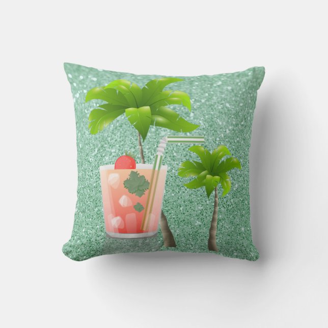 Summer Cocktail Under the Palm Trees Throw Pillow (Front)