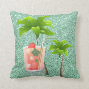 Summer Cocktail Under the Palm Trees Throw Pillow