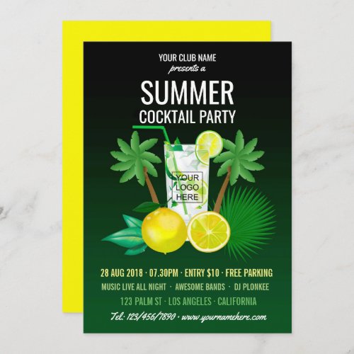 Summer Cocktails ClubCorporate Party add logo Invitation