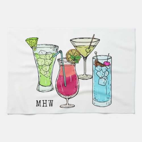 Summer Cocktails custom monogram kitchen towel