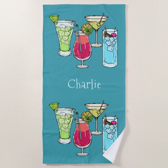 Summer Cocktails custom name beach towel (Front)