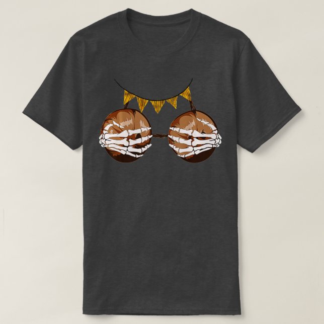 Summer Coconut Bra Skeleton Hand Funny Halloween  T-Shirt (Design Front)