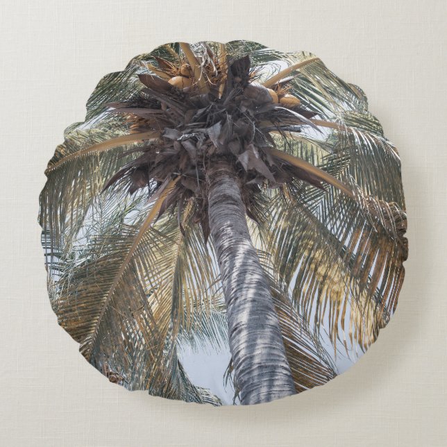 Summer Coconut Chill Palm 1 Round Pillow (Front)