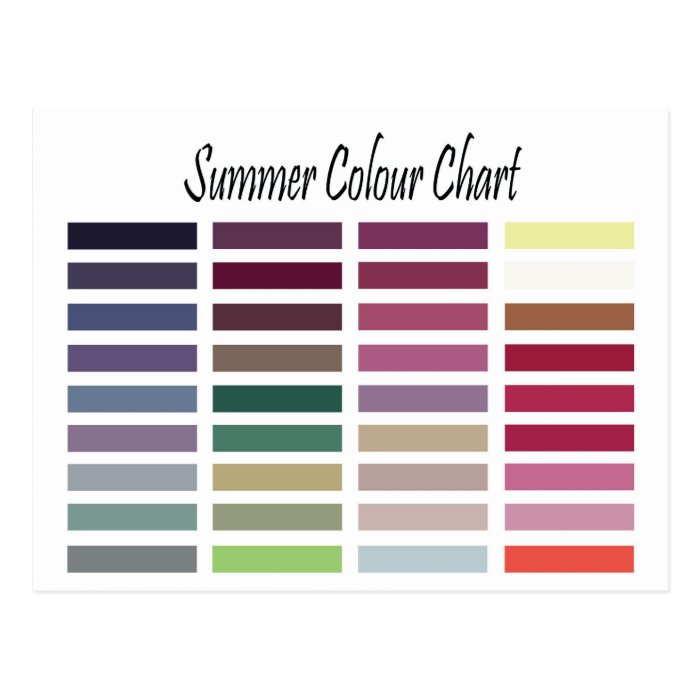 Summer Color Chart Post Cards