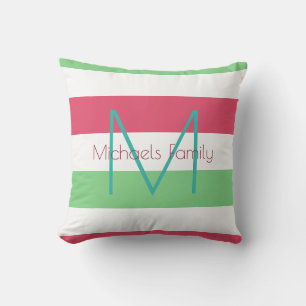 summer color stripes & personalized monogram outdoor pillow