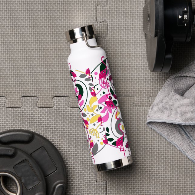 Summer Colorful Flamingo Circle Leaf  Water Bottle (Gym)