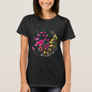 Summer Colorful Flamingo Circle Leaf Women's T-Shirt