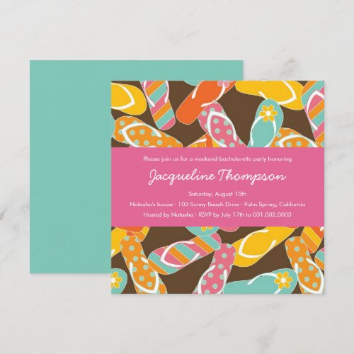 Summer Colorful Flip Flops Chic Bachelorette Party Invite