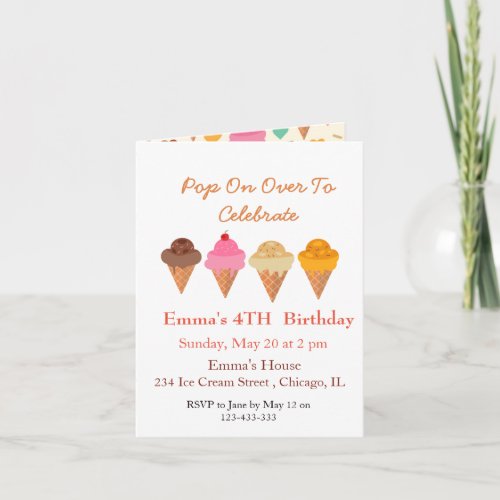 Summer Colorful Ice cream Birthday party   Invitation