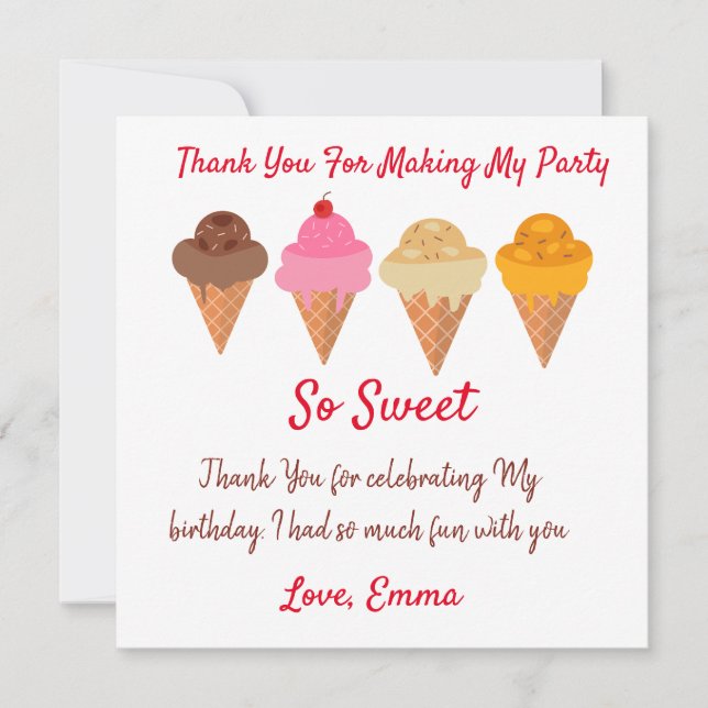 Summer Colorful Ice cream birthday  Thank You Card (Front)