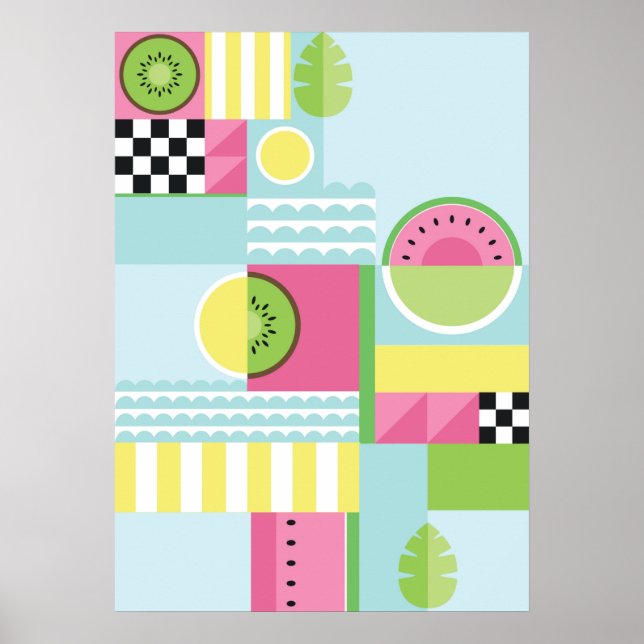 Summer colorful mosaic, watermelon kiwi fruit poster (Front)