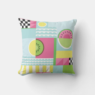 Summer colorful mosaic, watermelon kiwi fruit throw pillow