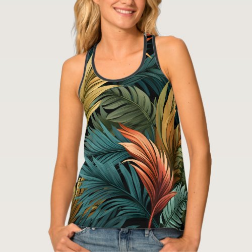 Summer colorful palm leaves tank top