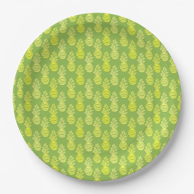 Summer colorful pineapple fruit green pattern paper plates (Front)