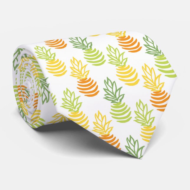 Summer colorful pineapple fruit multicolor pattern neck tie (Rolled)