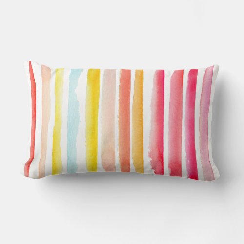 Summer colorful striped watercolor lumbar pillow