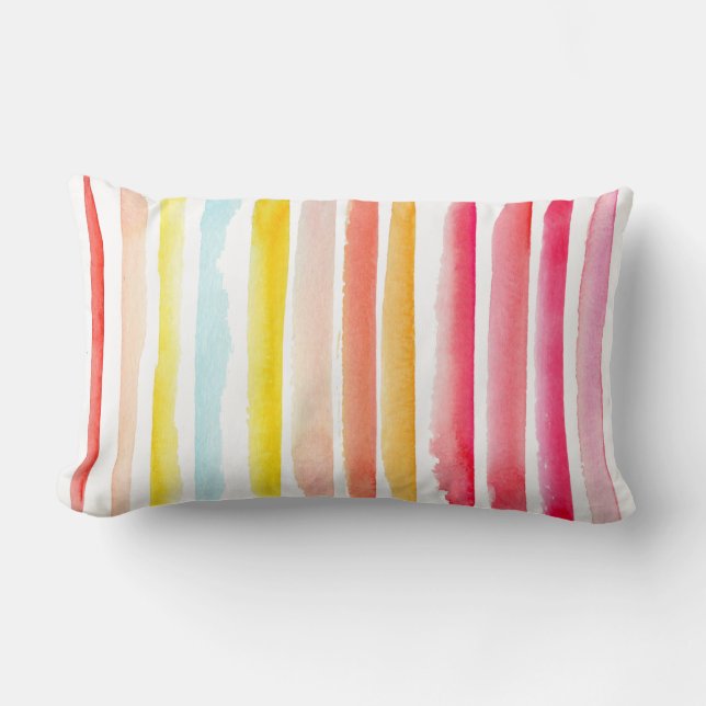 Summer colorful striped watercolor lumbar pillow (Front)