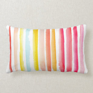 Summer colorful striped watercolor lumbar pillow