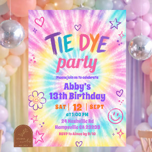 Summer Colorful Tie Dye Girl Birthday Invitation