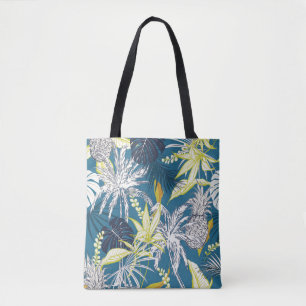 Summer colorful tropical forest leaves and fruits  tote bag