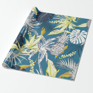 Summer colorful tropical forest leaves and fruits  wrapping paper