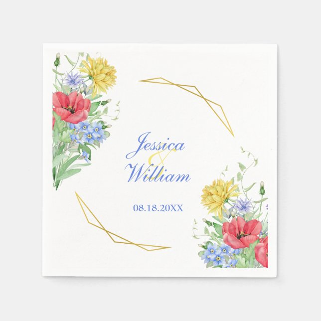 Summer Colorful Wildflowers Wedding Napkins (Front)
