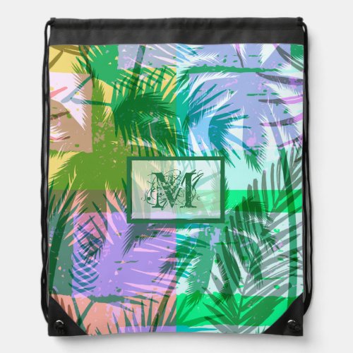 Summer Colors Abstract Palm Trees Tropical Plants Drawstring Bag
