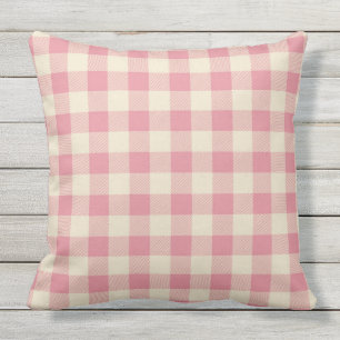 Summer Colors Coral Pink Buffalo Plaid Outdoor Pillow