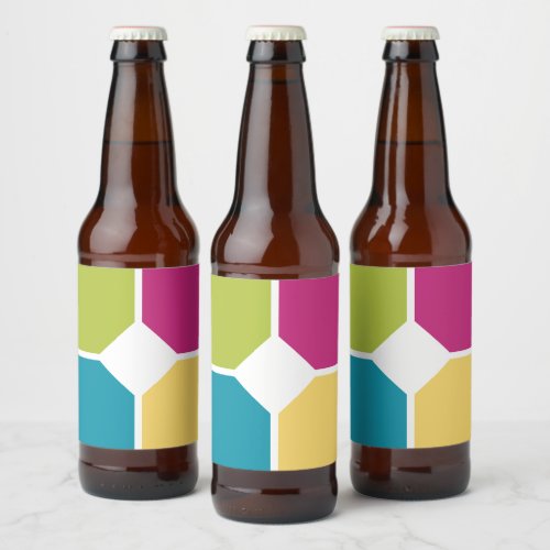 SUMMER COLORS Quadrants Optional MONOGRAM Beer Bottle Label