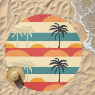 Summer Colors Stripes And Palms Pattern Beach Towel