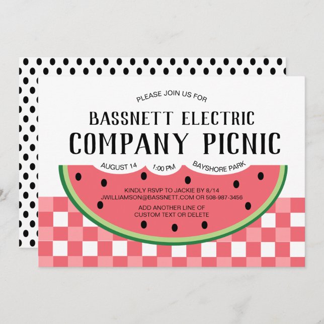 Summer Company Party Invitation Watermelon Picnic (Front/Back)