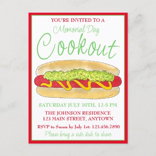 Summer Cookout Picnic Maine Red Snapper Hotdog ME Invitation Postcard