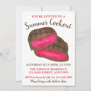 Summer Cookout Picnic Rare Steak Grilled Meat Invitation