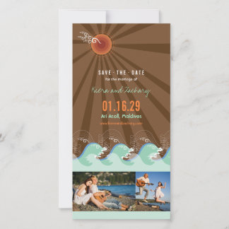 Summer Cool Aqua Waves And Brown Sun Beach Photo Save The Date