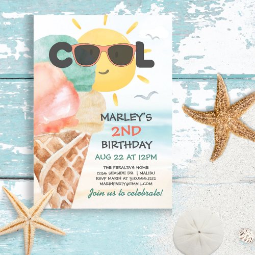 Summer Cool  Ice Cream Beach Birthday Invitation