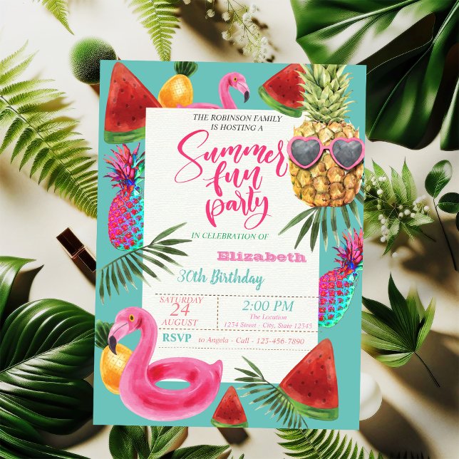 Summer,Cool Pineapple, Watermelon Birthday Party  Invitation (Creator Uploaded)