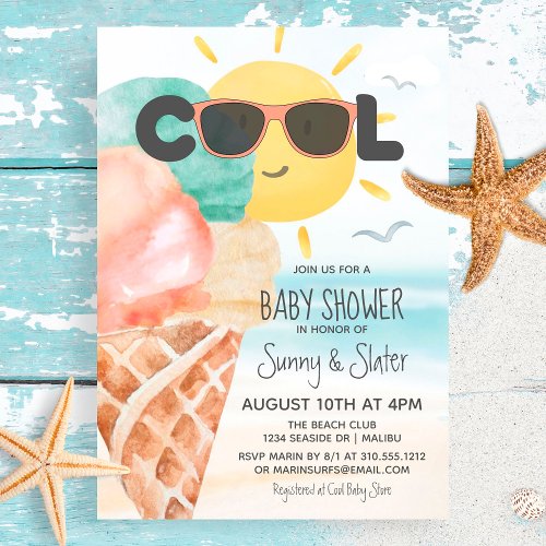 Summer Cool  Tropical Beach Ice Cream Baby Shower Invitation