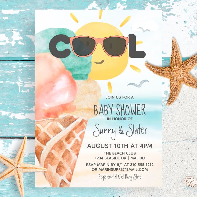 Summer Cool | Tropical Beach Ice Cream Baby Shower Invitation (Creator Uploaded)